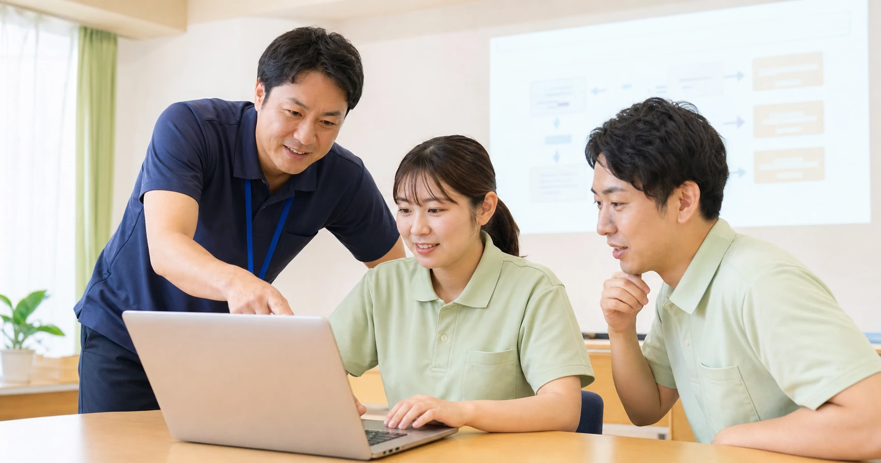 介護職員がパソコンを操作するAI実践研修